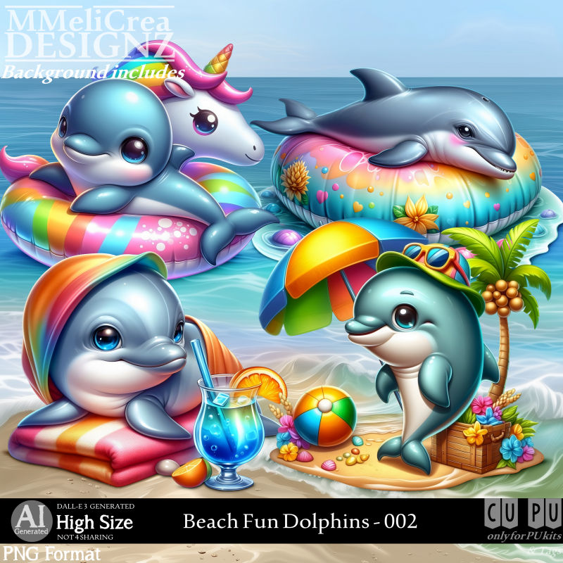 (image for) AI - Beach Fun Dolphins - CU002 (CU4PU/PNG)